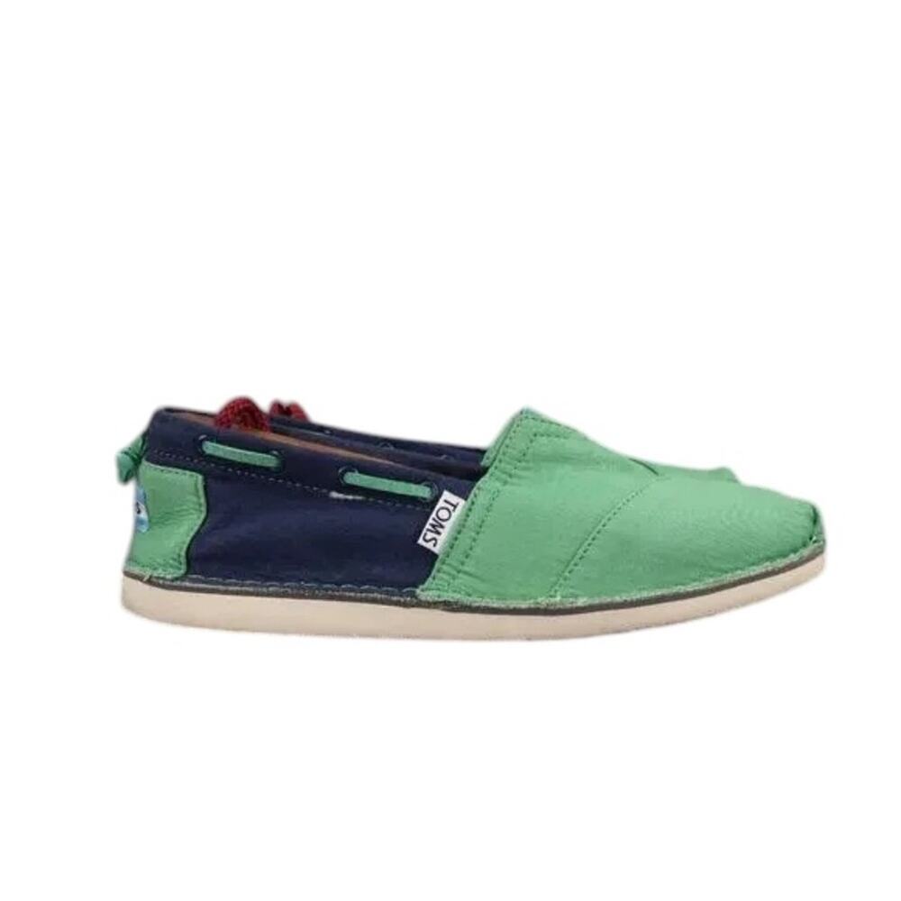 Toms Shoes Womens 6.5 Casual Flats Slip On Bimini Stitch Out Loafers Green Blue